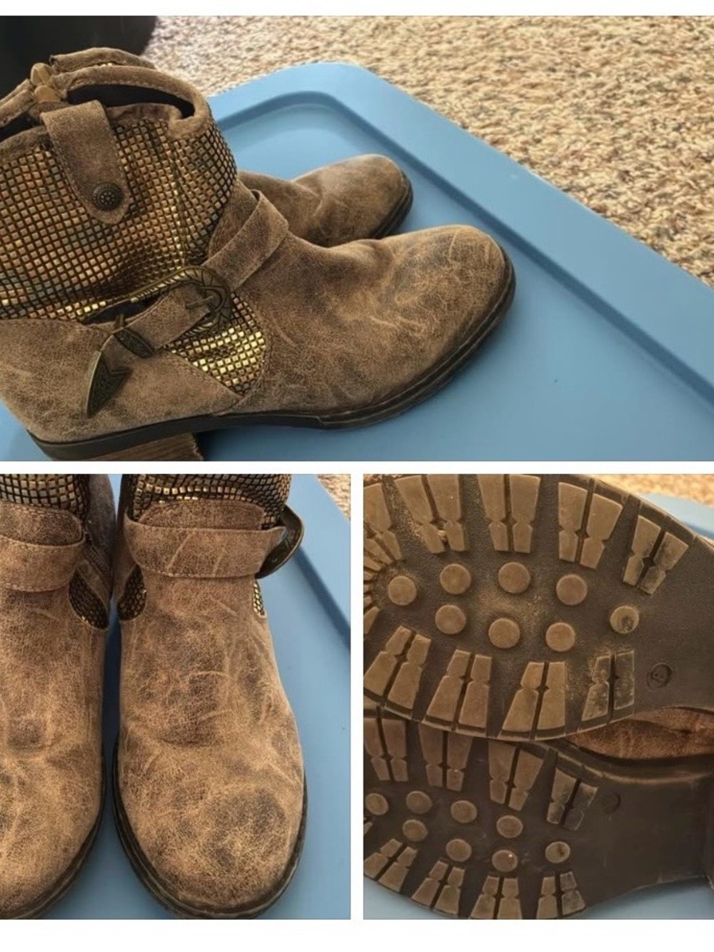 Mojo Moxy Brown Ankle Boots with Gold Stud Accent